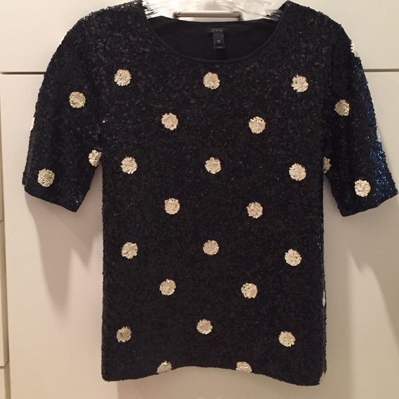 J Crew Black Sequined Top