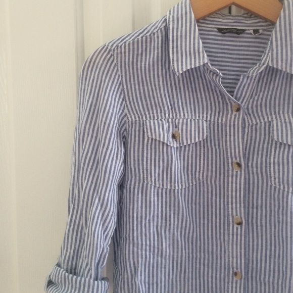 Eddie Bauer Tops - Eddie Bauer-  Linen Stripe Button Down