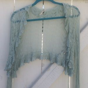 Free people extra small mint crochet shrug