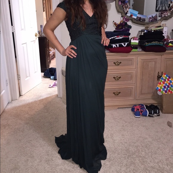Dark emerald green Badgley Mischka gown