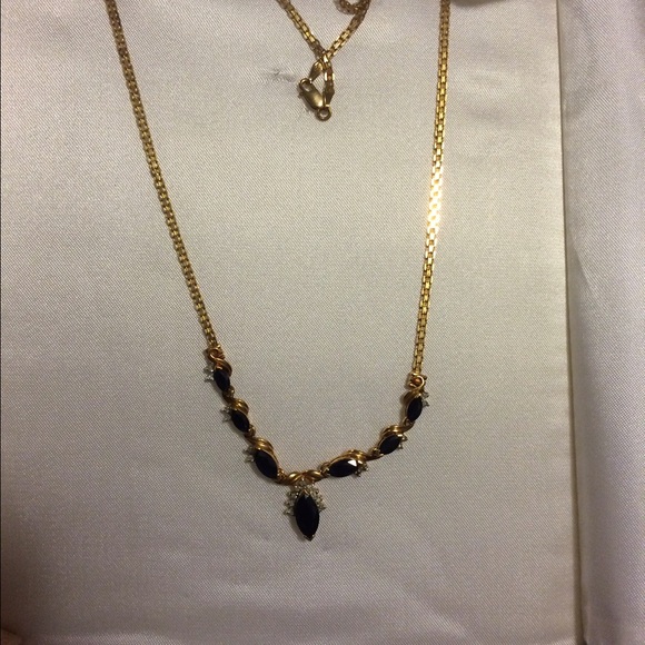14k gold. Sapphire and diamond necklace