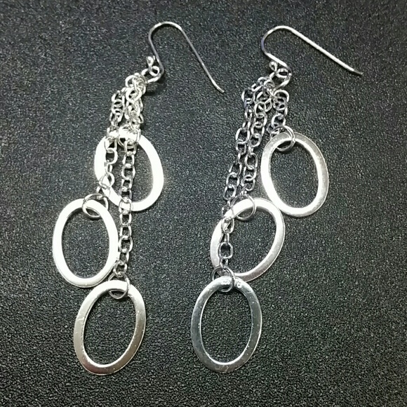 925 Sterling Silver Dangle Earrings 3 1/2"