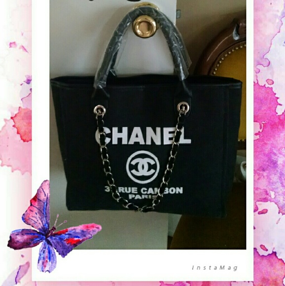 CLASSIC BLACK CANVAS TOTE/SHOPPER NEW!