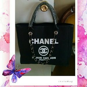 CLASSIC BLACK CANVAS TOTE/SHOPPER NEW!