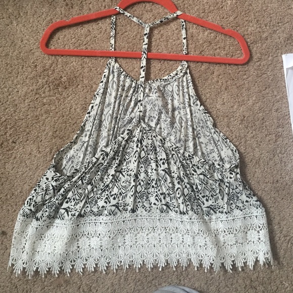 Black and white embroidered lace LF halter blouse - Picture 3 of 4