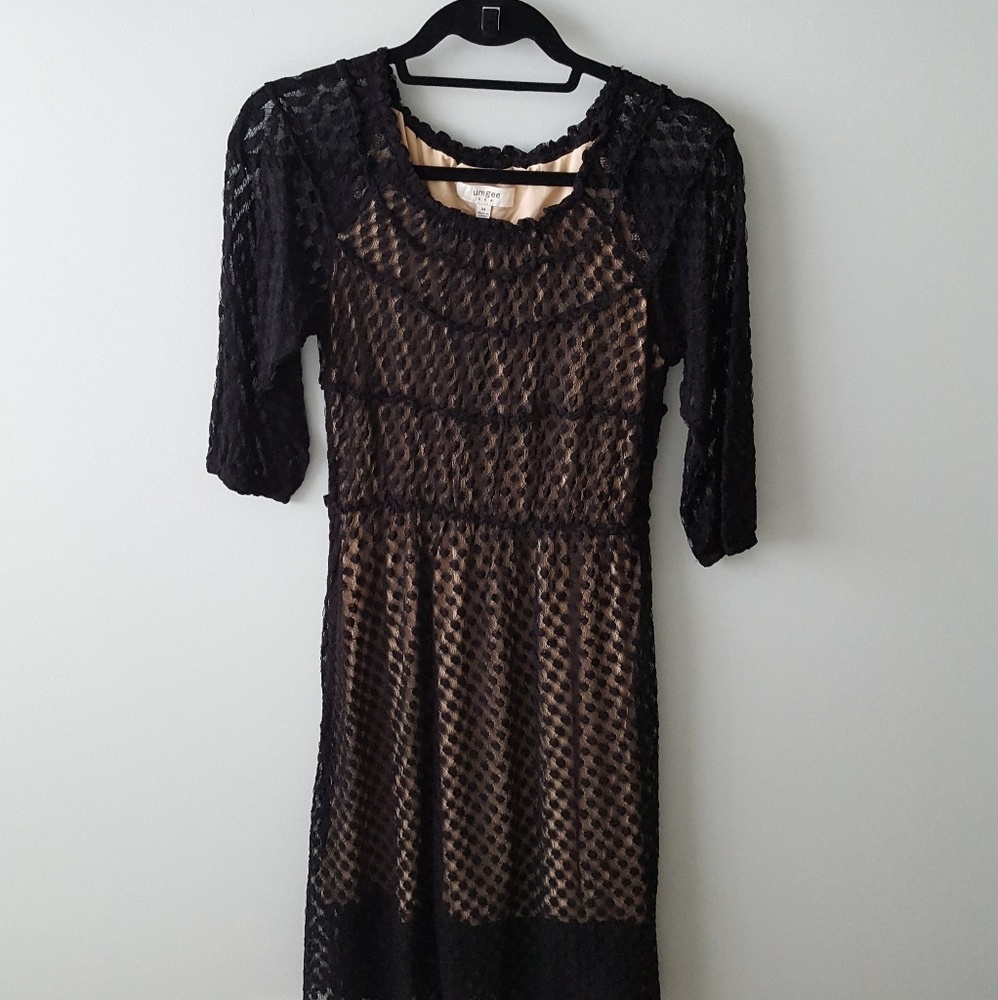 Crochet overlay round neck midi dress