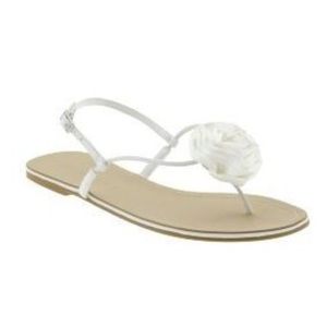 White, sandals with satin rose bud
