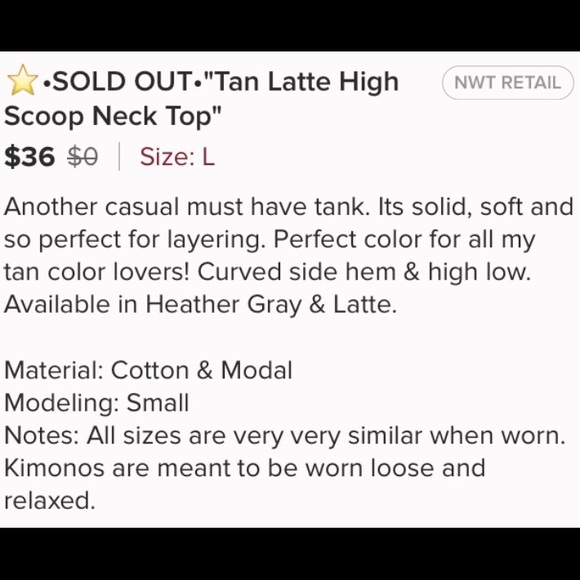 SOLD💕NWOT Tan Latte High Scoop Tank Top - Picture 3 of 3