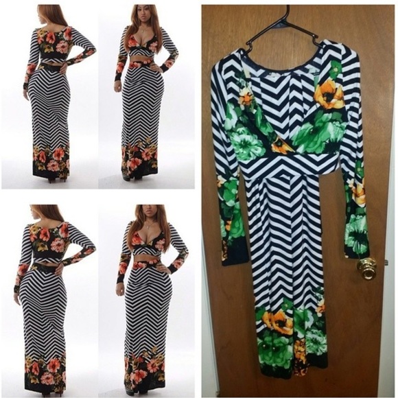 Two piece floral crop skirt set