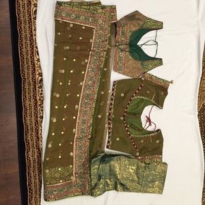 A army green sari with 2 blouse