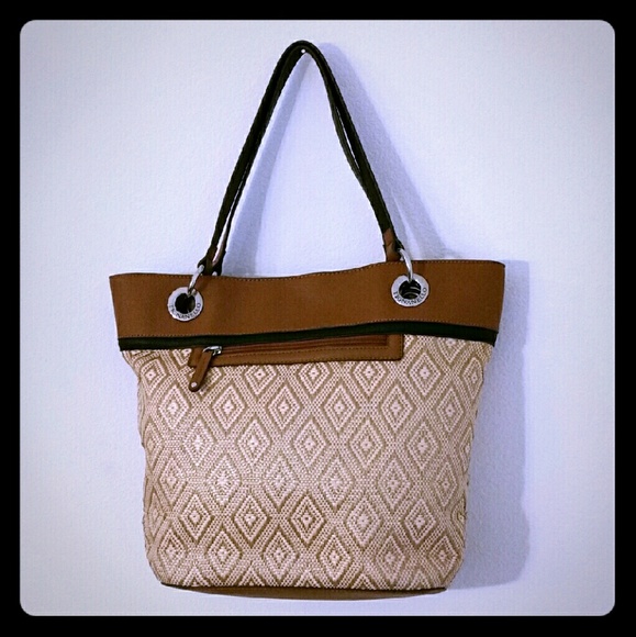NEW! Tignanello Tri-Tone Leather Straw Tote