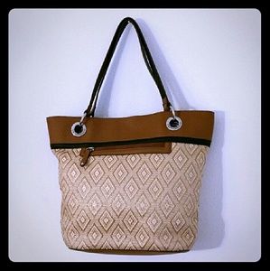 NEW! Tignanello Tri-Tone Leather Straw Tote