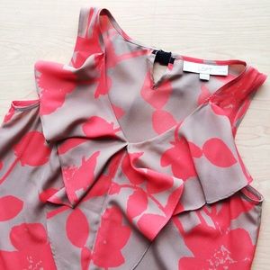 {LOFT} Floral Cascade Ruffle Blouse Petites