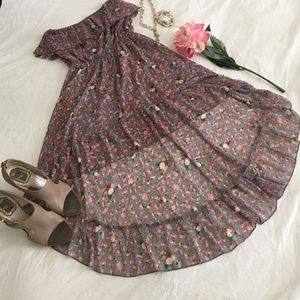🌺🌹🌸Chiffon Floral high low strapless dress