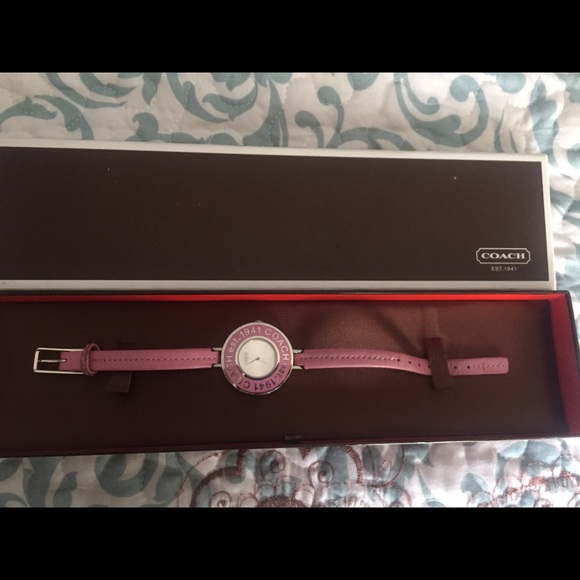 Coach mini heritage pink leather watch