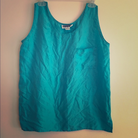 100% Silk Vintage Teal Turqoise Beach Tank Size L