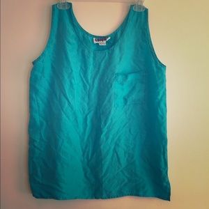 100% Silk Vintage Teal Turqoise Beach Tank Size L