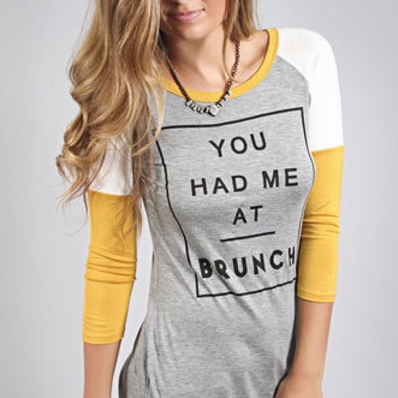"You had me at brunch" 3/4 sleeve tee, sz L (NWT)