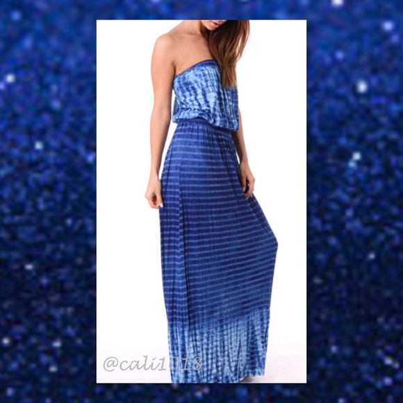 ‼️SALE LOWEST 🆕Navy Blue TyeDye Strapless Maxi - Picture 3 of 4
