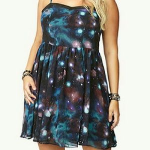 Forever 21 Faux Leather Trim Galaxy Dress 🌟