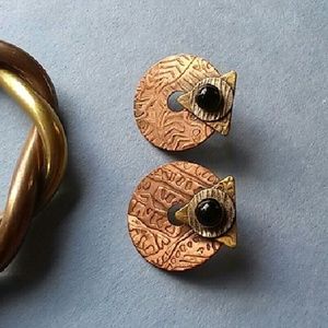 Vintage 1980s Geometric Modernist Copper Earrings