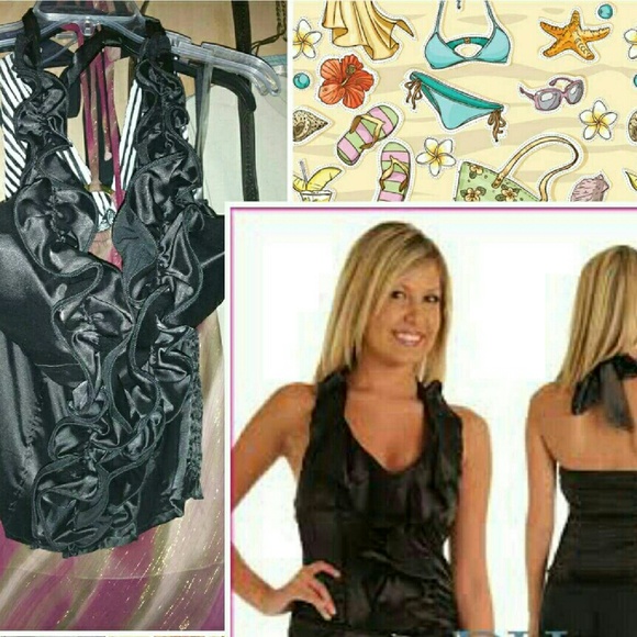 Black silk halter top