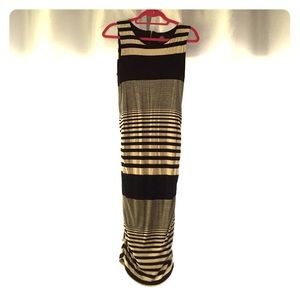 Chic, Calf length black and cream striped dress