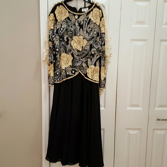 black and gold beaded formal gown