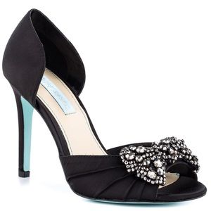 Betsey Johnson Something Blue Black Satin Heels