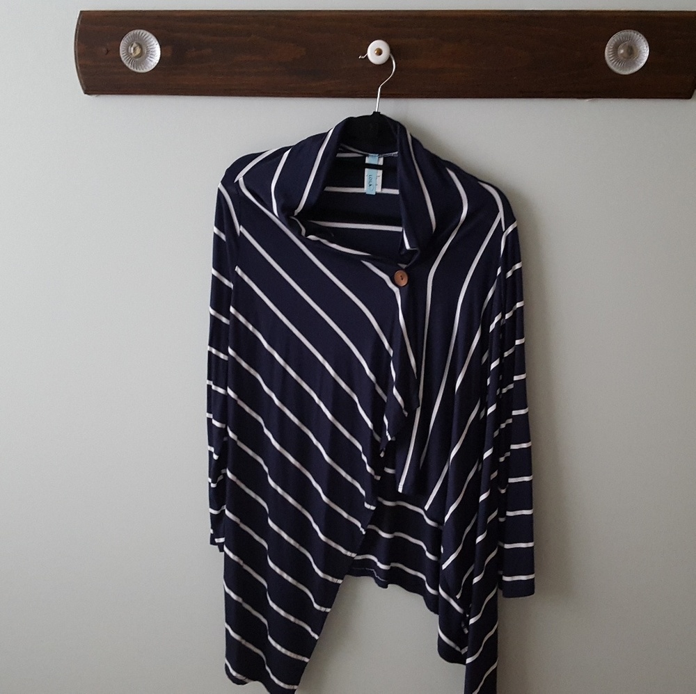 Stripe button trim cardigan navy