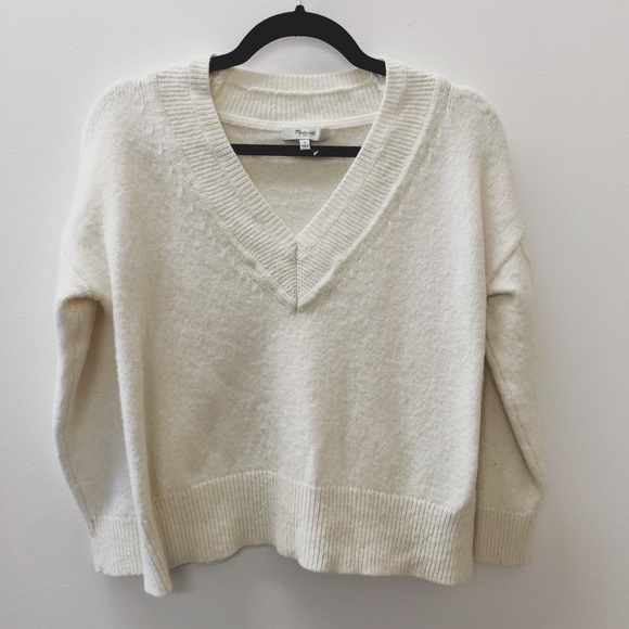 Madewell White V-Neck Sweater