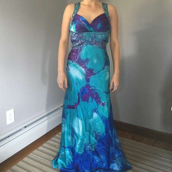 Purple and Blue Beaded Prom Dress