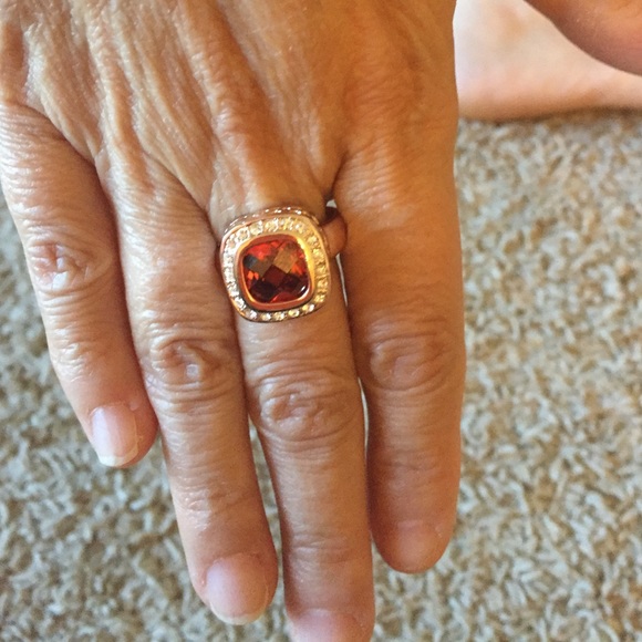 18k gold plated simulated ruby and diamond ring.