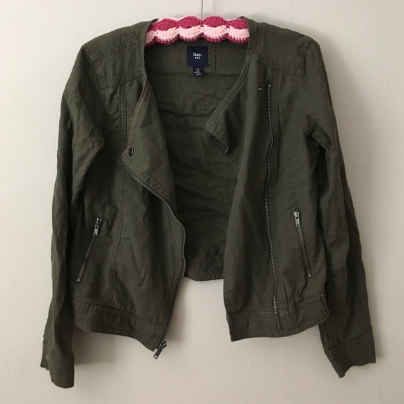 GAP Jackets & Blazers - 🔥HOT SALE!🔥Gap Green Linen Moto Jacket Size XS