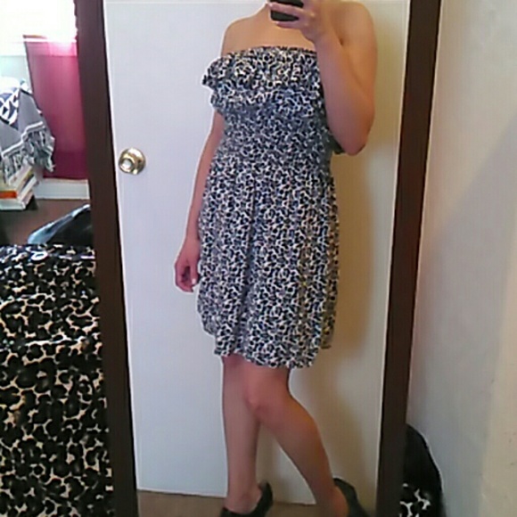 Strapless Leopard Print Dress w/ top ruffles