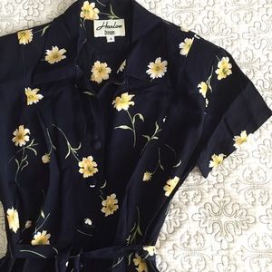 Vintage 90s Navy Blue Floral Dress