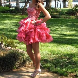Pink, jeweled tiered prom dress