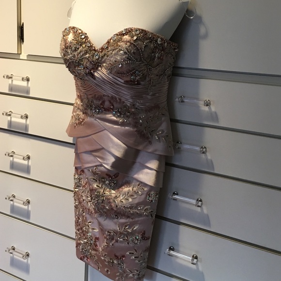 Blush Jovani cocktail gown with shawl