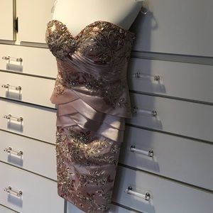 Blush Jovani cocktail gown with shawl