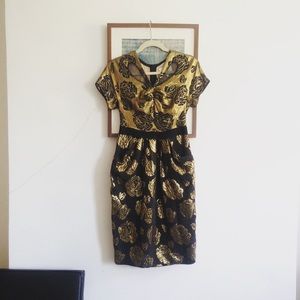 3.1 Phillip Lim Black Metallic Gold Floral Dress