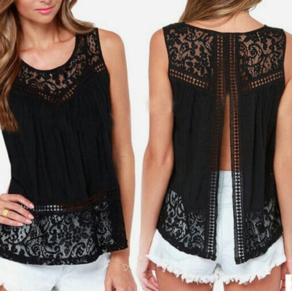NWOT Black Lace Crochet Top
