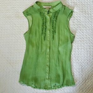 Sleeveless button down silk top