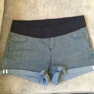 Maternity Striped Jean Shorts