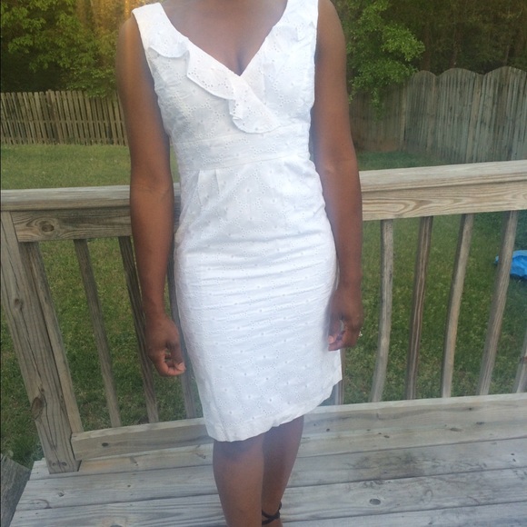 Antonio Melani White Flower Embroidered Dress