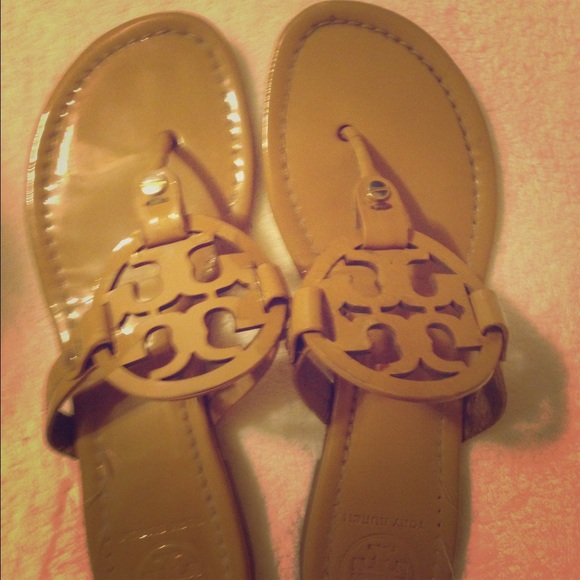 Tory Burch Miller sandals, sand patent size 8