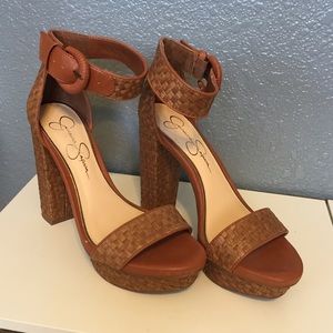 Brown woven heels