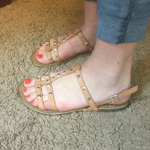 Tan and gold gladiator sandals
