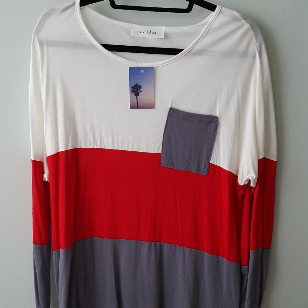 Color block pocket trim knit tunic