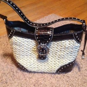 Brighton straw bag with leather trim