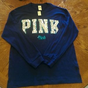Nwt large PINK bling crew long sleeve shirt